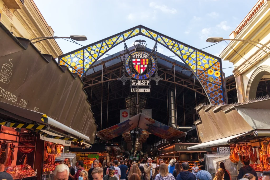 La Boqueria Market Barcelona, Fresh produce in Barcelona, Best paella in Barcelona, Seafood paella Spain