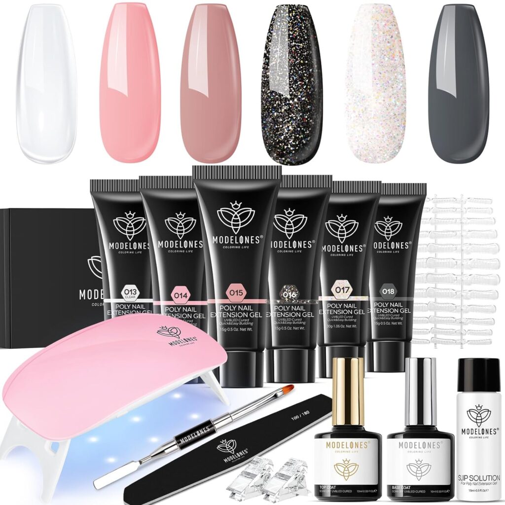 he Modelones Poly Gel Nail Kit, now 35% off! This all-in-one starter kit features 6 stunning poly gel colors (including nude, clear, black, and pink) and everything you need to build your dream nails at home, no matter your skill level.