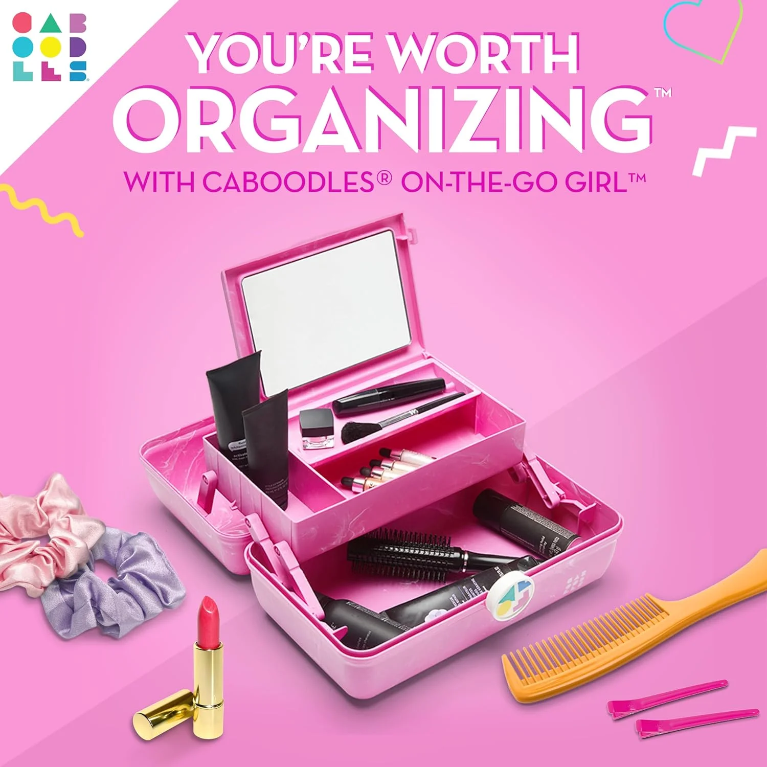 the Caboodles On-The-Go Girl Makeup Organizer is here to save the day (and your cosmetics)!