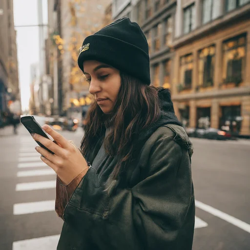 Image of a person using a phone in the city