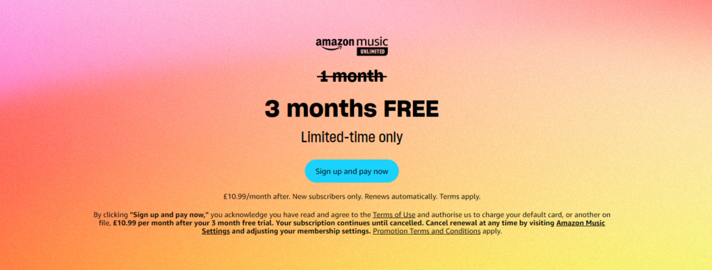3 Months FREE Amazon Music Unlimited UK!
