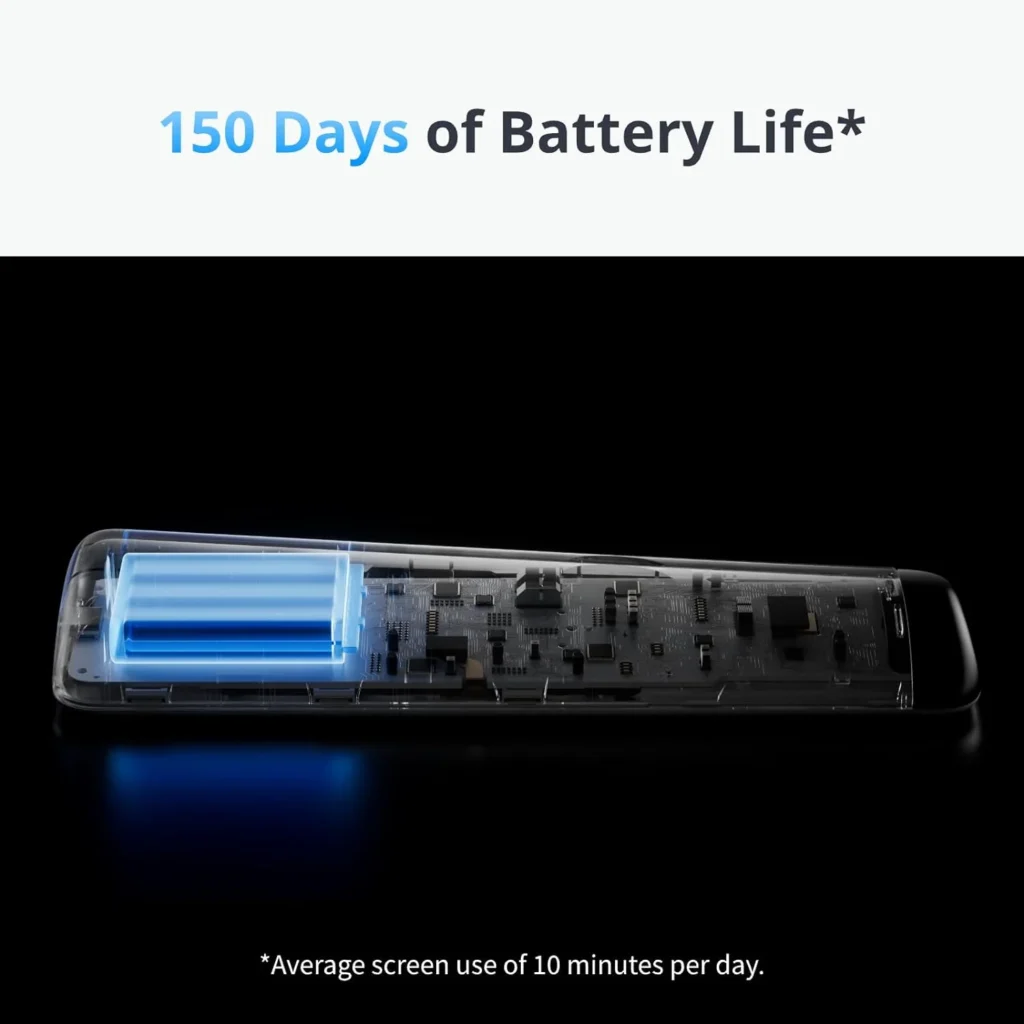 The SwitchBot Universal Remote boasts a powerful 2,000mAh battery, offering an estimated 150 days of use based on 10 minutes of daily screen time