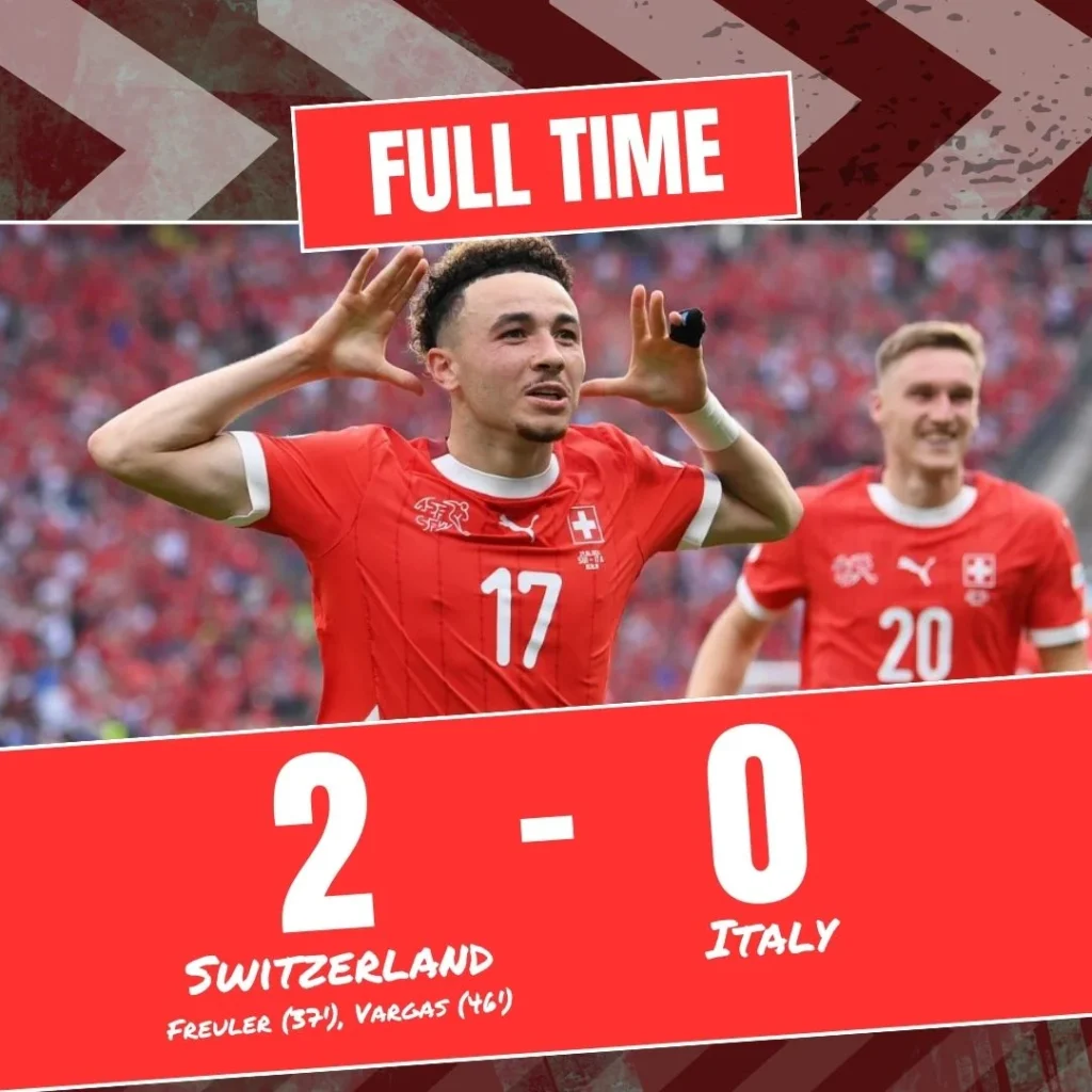 Switzerland Vs Italy | Ruben Vargas wheels away in celebration after doubling Switzerland's lead!