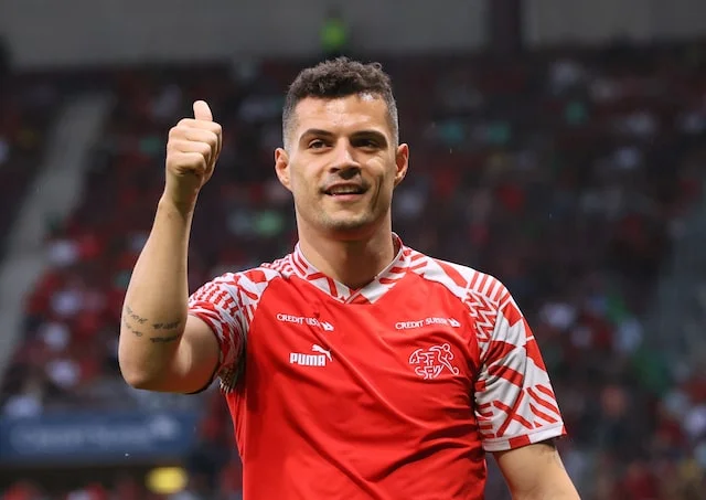  Xhaka during the warm up before the match