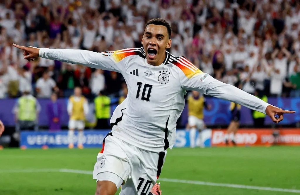 Germany's Jamal Musiala celebrates scoring their second goal