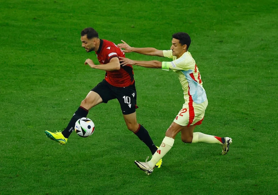 Albania's Nedim Bajrami in action
