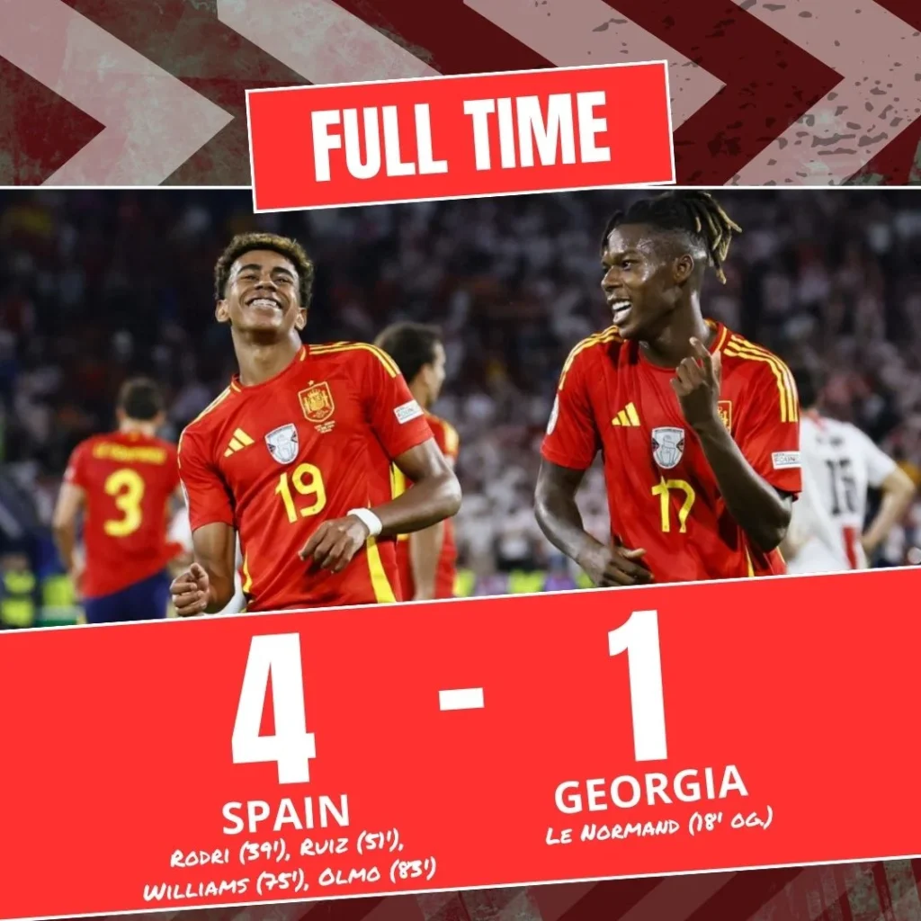 Spain Storms into Euros Quarter-Finals with 4-1 Victory over Georgia