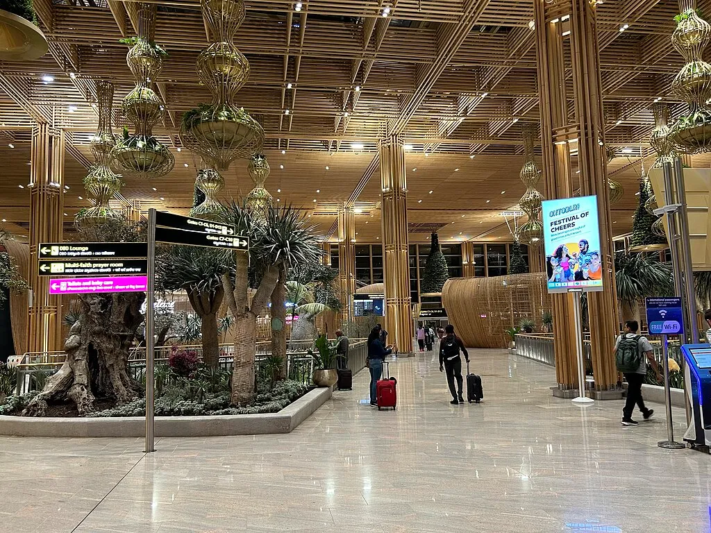 Main terminal of Kempegowda International Airport in Bangalore, India with architecture reflecting local culture and tech innovation