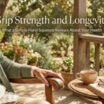 Older adult's hand gripping wooden chair illustrating grip strength and how long you'll live
