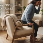 Person rising from chair illustrating feeling dizzy right after standing up