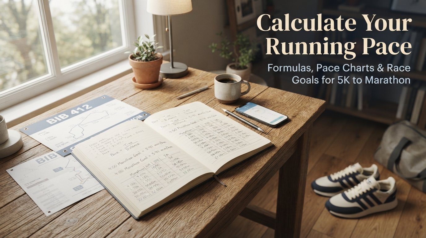 Notebook with pace chart illustrating how to calculate your running pace